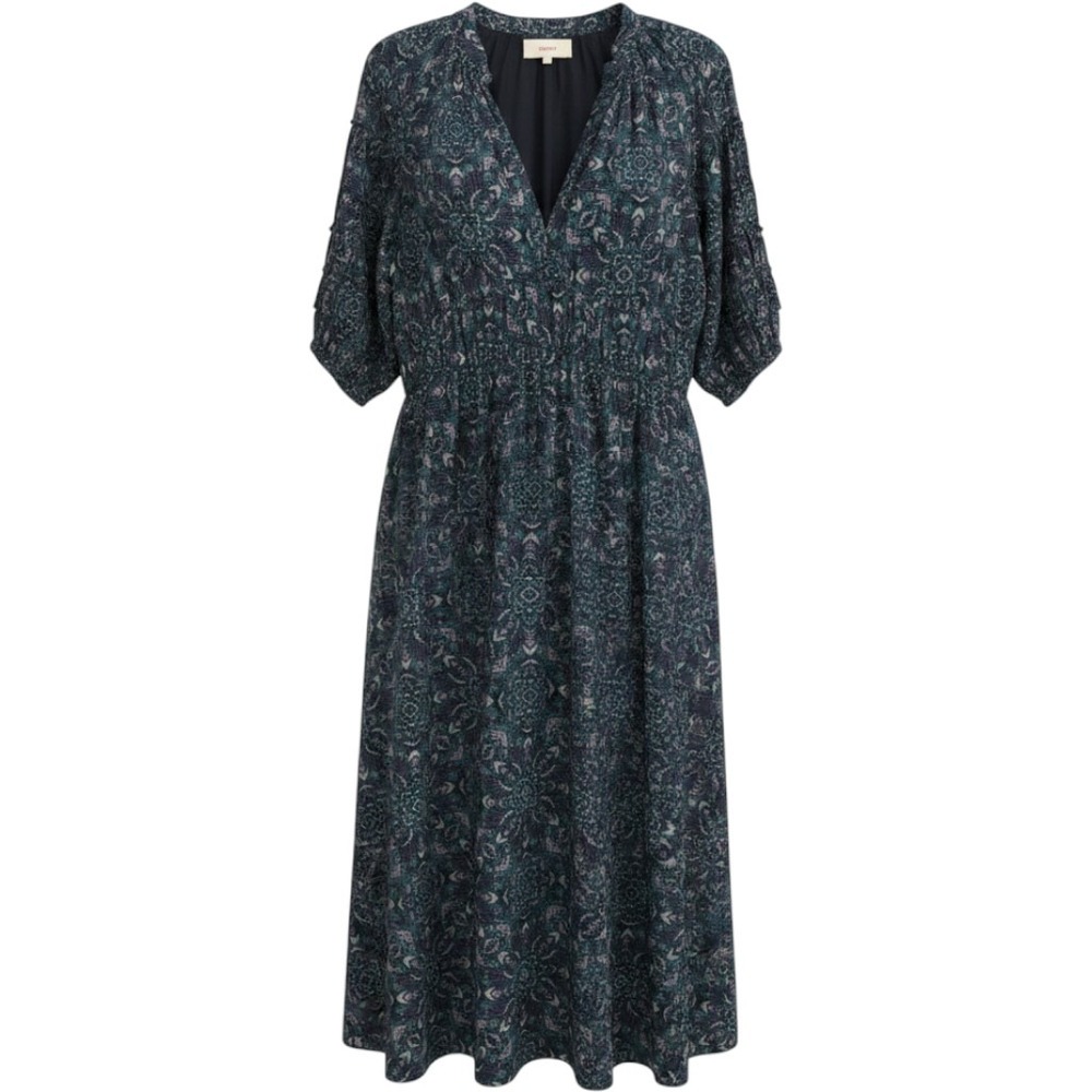 Xirena Womens Midi Dress M Teal Purple Medallion Cotton Smocked Boho Coastal